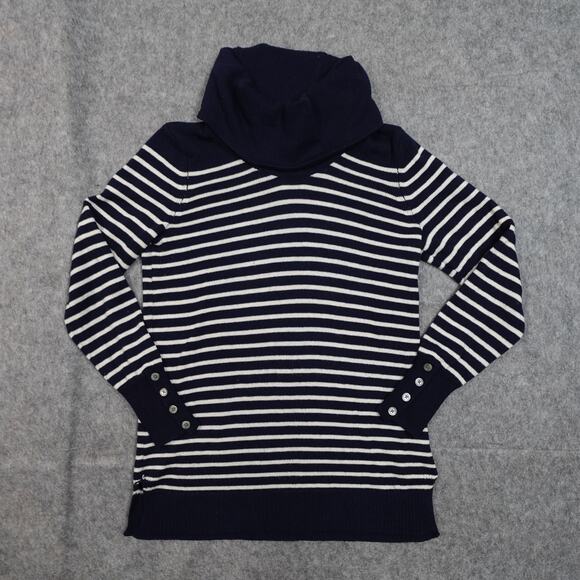 Ralph Lauren Sweater Womens Small Petite Navy White Striped Nautical Cowl Neck - Picture 1 of 9